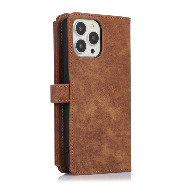 For iPhone 13 Pro Dream 9-Card Wallet Zipper Bag Leatherette Phone Case(Brown)