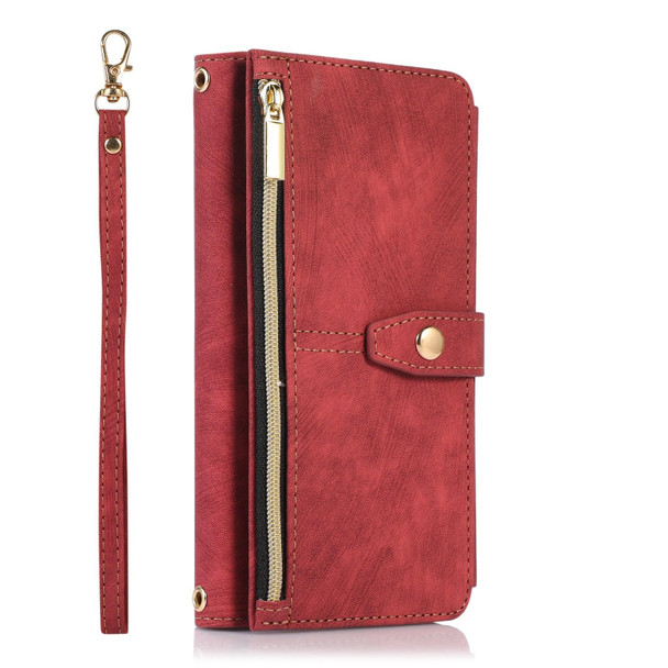 For iPhone XR Dream 9-Card Wallet Zipper Bag Leatherette Phone Case(Red)