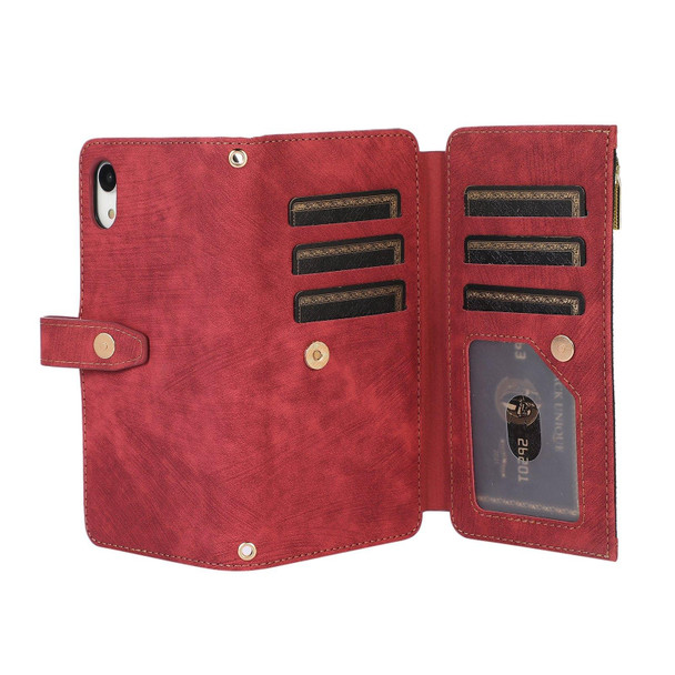 For iPhone XR Dream 9-Card Wallet Zipper Bag Leatherette Phone Case(Red)