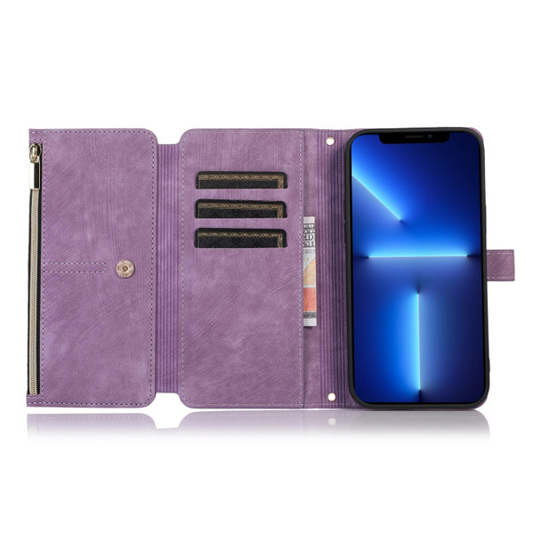 For iPhone 13 Pro Dream 9-Card Wallet Zipper Bag Leatherette Phone Case(Purple)