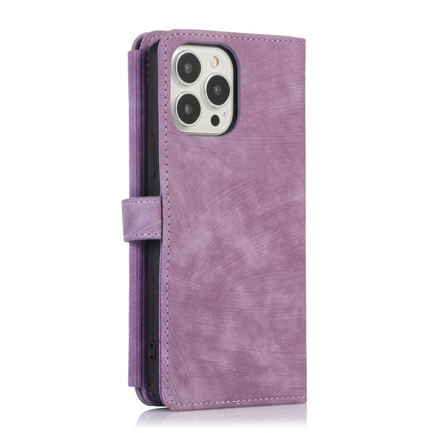 For iPhone 13 Pro Dream 9-Card Wallet Zipper Bag Leatherette Phone Case(Purple)