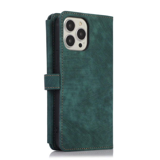 For iPhone 13 Pro Max Dream 9-Card Wallet Zipper Bag Leatherette Phone Case(Green)