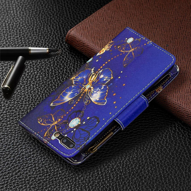 For iPhone 8 Plus & 7 Plus Colored Drawing Pattern Zipper Horizontal Flip Leatherette Case with Holder & Card Slots & Wallet(Purple Butterfly)
