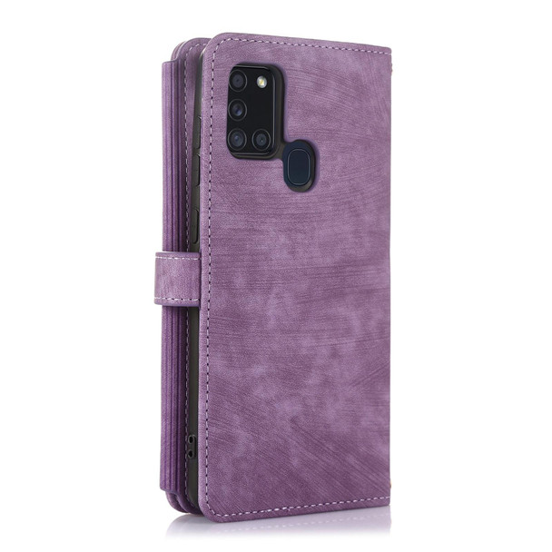 For Samsung Galaxy A21s Dream 9-Card Wallet Zipper Bag Leatherette Phone Case(Purple)