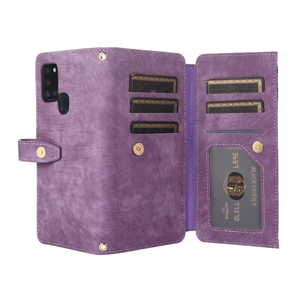 For Samsung Galaxy A21s Dream 9-Card Wallet Zipper Bag Leatherette Phone Case(Purple)