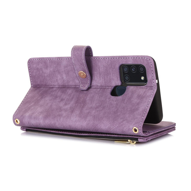 For Samsung Galaxy A21s Dream 9-Card Wallet Zipper Bag Leatherette Phone Case(Purple)