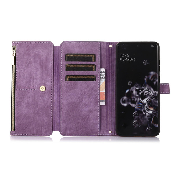 For Samsung Galaxy S20+ Dream 9-Card Wallet Zipper Bag Leatherette Phone Case(Purple)