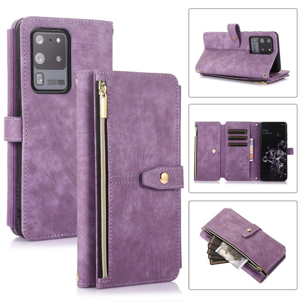 For Samsung Galaxy S20+ Dream 9-Card Wallet Zipper Bag Leatherette Phone Case(Purple)