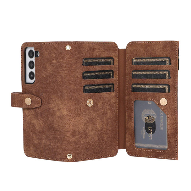 For Samsung Galaxy S22+ 5G Dream 9-Card Wallet Zipper Bag Leatherette Phone Case(Brown)