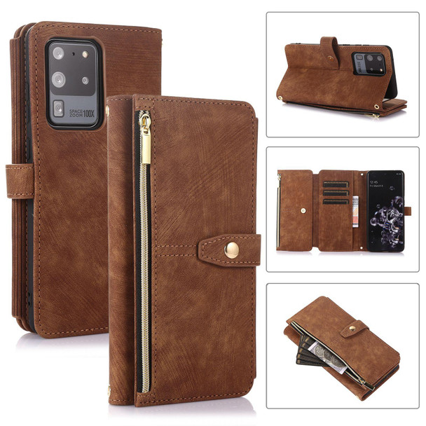 For Samsung Galaxy S20 Ultra Dream 9-Card Wallet Zipper Bag Leatherette Phone Case(Brown)
