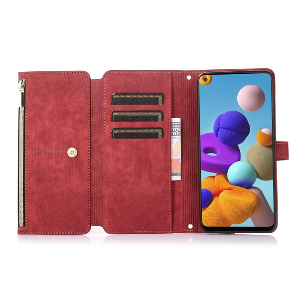 For Samsung Galaxy A21s Dream 9-Card Wallet Zipper Bag Leatherette Phone Case(Red)