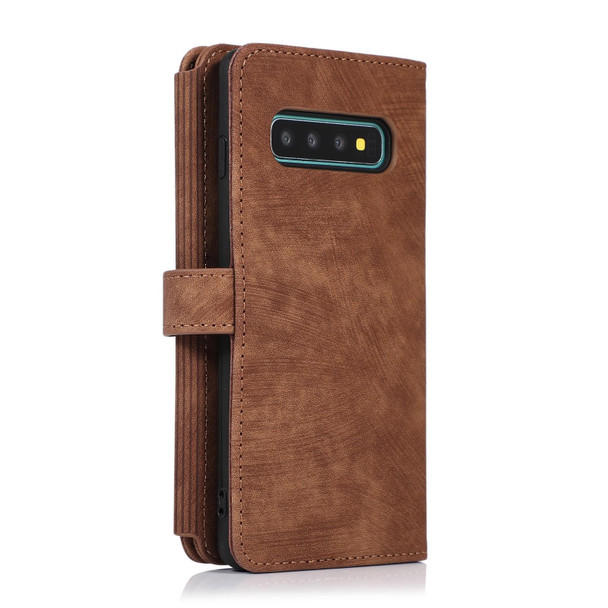 For Samsung Galaxy S10+ Dream 9-Card Wallet Zipper Bag Leatherette Phone Case(Brown)