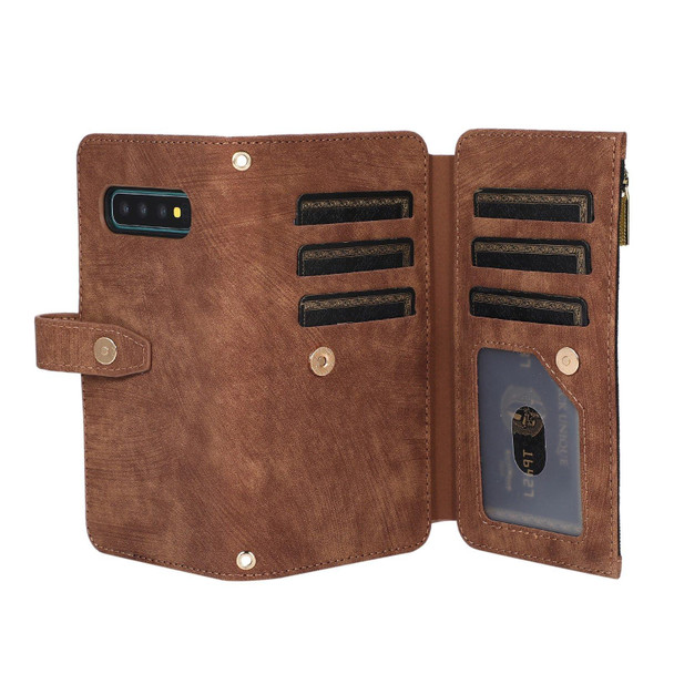For Samsung Galaxy S10+ Dream 9-Card Wallet Zipper Bag Leatherette Phone Case(Brown)
