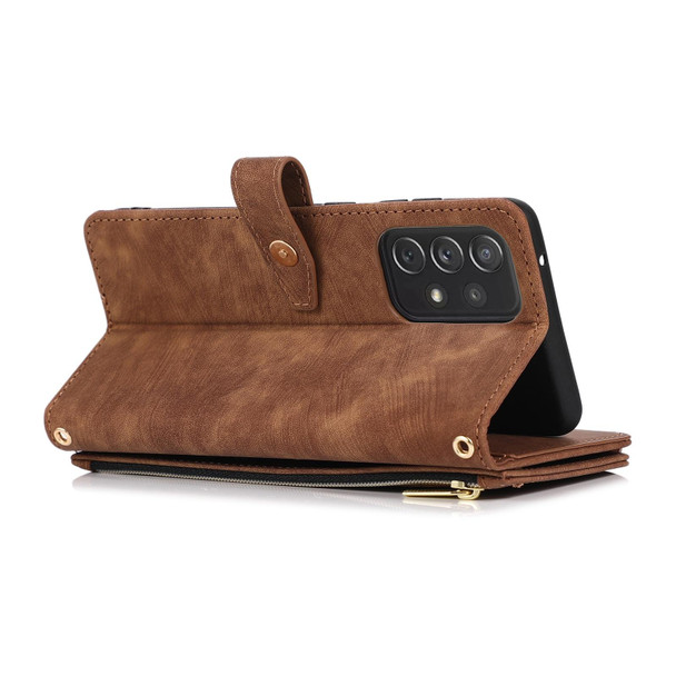 For Samsung Galaxy A52 4G / 5G Dream 9-Card Wallet Zipper Bag Leatherette Phone Case(Brown)