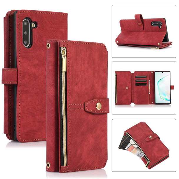 For Samsung Galaxy Note10 Dream 9-Card Wallet Zipper Bag Leatherette Phone Case(Red)
