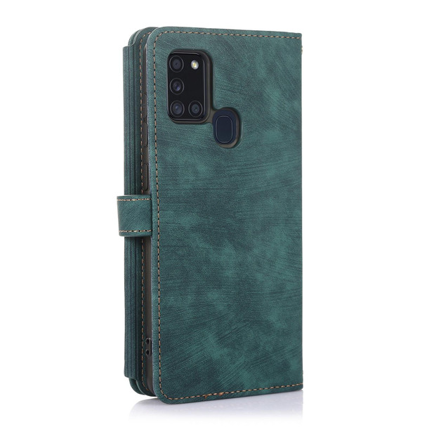 For Samsung Galaxy A21s Dream 9-Card Wallet Zipper Bag Leatherette Phone Case(Green)