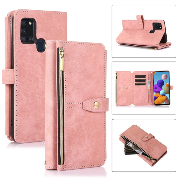 For Samsung Galaxy A21s Dream 9-Card Wallet Zipper Bag Leatherette Phone Case(Pink)