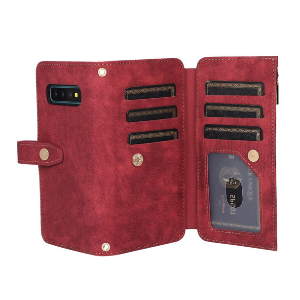 For Samsung Galaxy S10 Dream 9-Card Wallet Zipper Bag Leatherette Phone Case(Red)