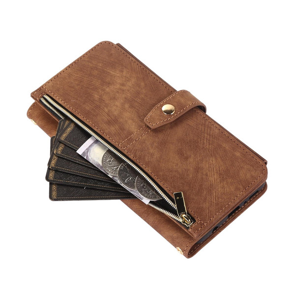 For Samsung Galaxy A21s Dream 9-Card Wallet Zipper Bag Leatherette Phone Case(Brown)