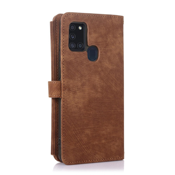 For Samsung Galaxy A21s Dream 9-Card Wallet Zipper Bag Leatherette Phone Case(Brown)