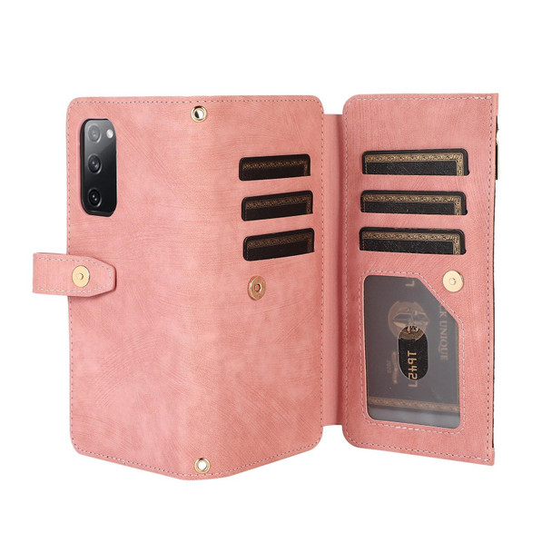 For Samsung Galaxy S20 FE Dream 9-Card Wallet Zipper Bag Leatherette Phone Case(Pink)