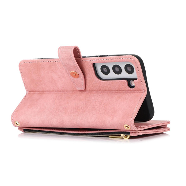 For Samsung Galaxy S22 5G Dream 9-Card Wallet Zipper Bag Leatherette Phone Case(Pink)