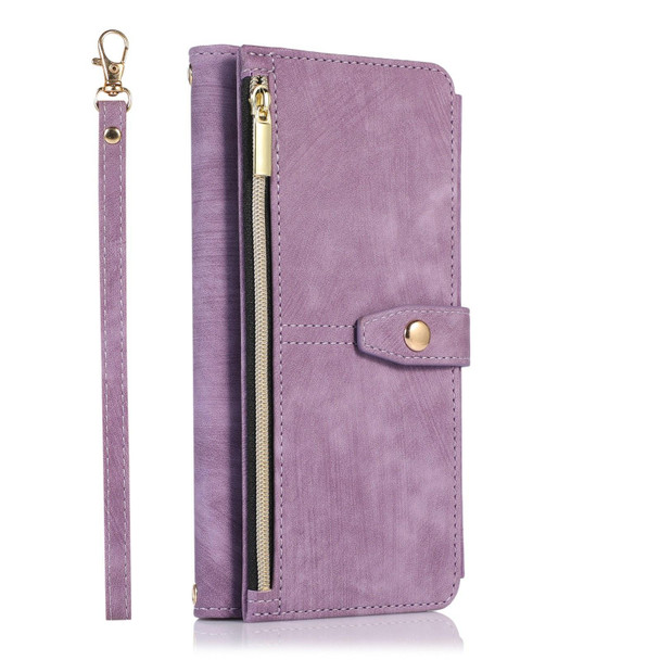 For Samsung Galaxy S22 Ultra 5G Dream 9-Card Wallet Zipper Bag Leatherette Phone Case(Purple)