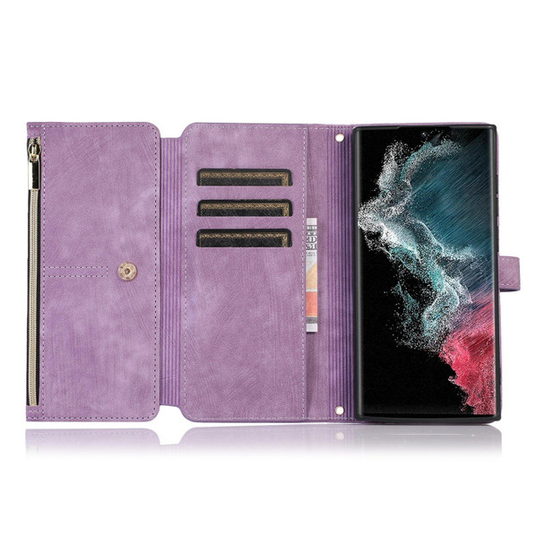 For Samsung Galaxy S22 Ultra 5G Dream 9-Card Wallet Zipper Bag Leatherette Phone Case(Purple)