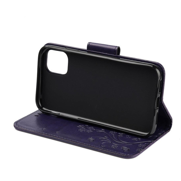 For iPhone 11 Pro Butterfly Flower Pattern Horizontal Flip Leatherette Case with Holder & Card Slots & Wallet(Deep Purple)