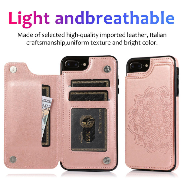 Double Buckle Mandala Pattern PU+TPU Protective Case with Card Slots & Holder & Photo Frame For iPhone 7 Plus / 8 Plus(Rose Gold)