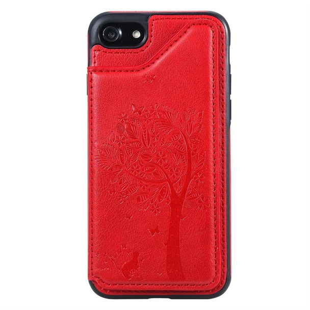 For iPhone 7 / 8 Cat Tree Embossing Pattern Shockproof Protective Case with Card Slots & Photo Frame(Red)