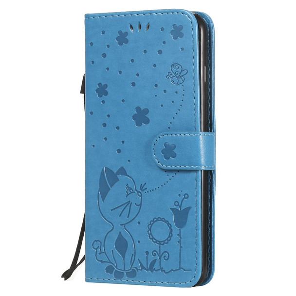 For iPhone 8 Plus / 7 Plus Cat Bee Embossing Pattern Shockproof Horizontal Flip Leatherette Case with Holder & Card Slots & Wallet(Blue)