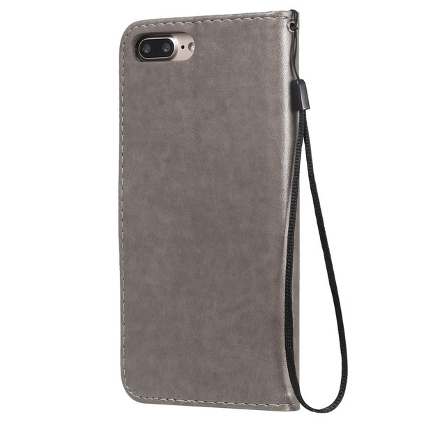 For iPhone 8 Plus / 7 Plus Cat Bee Embossing Pattern Shockproof Horizontal Flip Leatherette Case with Holder & Card Slots & Wallet(Grey)