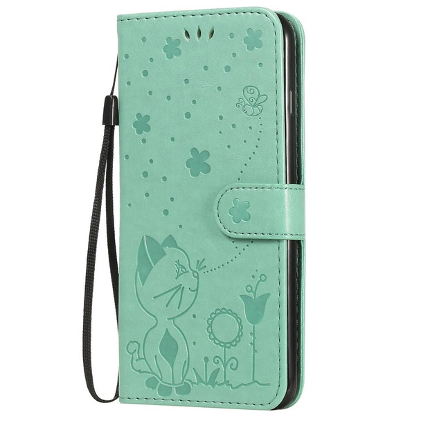 For iPhone 8 Plus / 7 Plus Cat Bee Embossing Pattern Shockproof Horizontal Flip Leatherette Case with Holder & Card Slots & Wallet(Green)