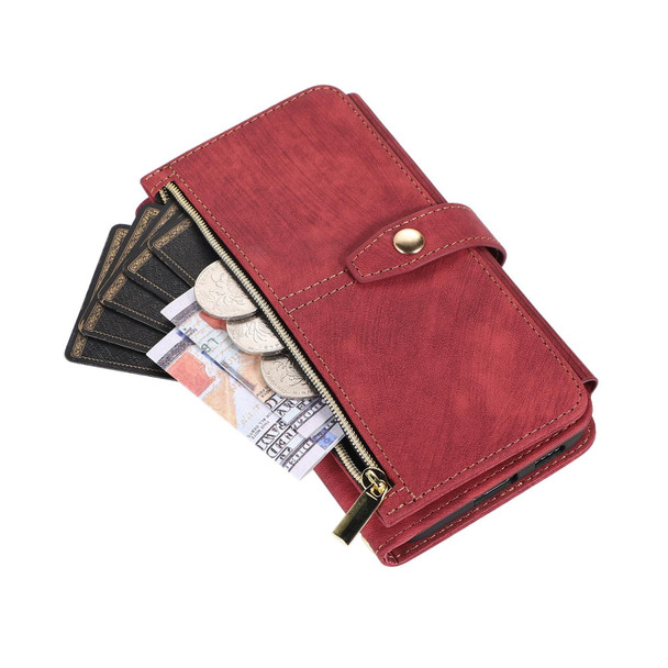 For Samsung Galaxy S21 5G Dream 9-Card Wallet Zipper Bag Leatherette Phone Case(Red)