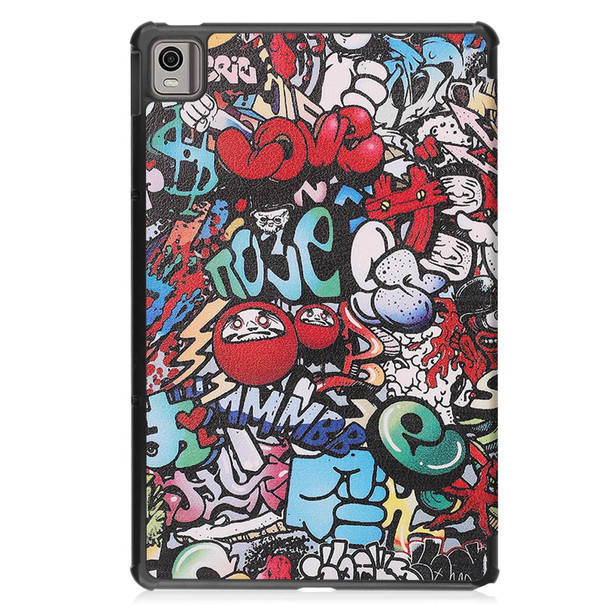 For Nokia T21 Custer Painted 3-Fold Holder Leatherette Smart Tablet Case(Graffiti)