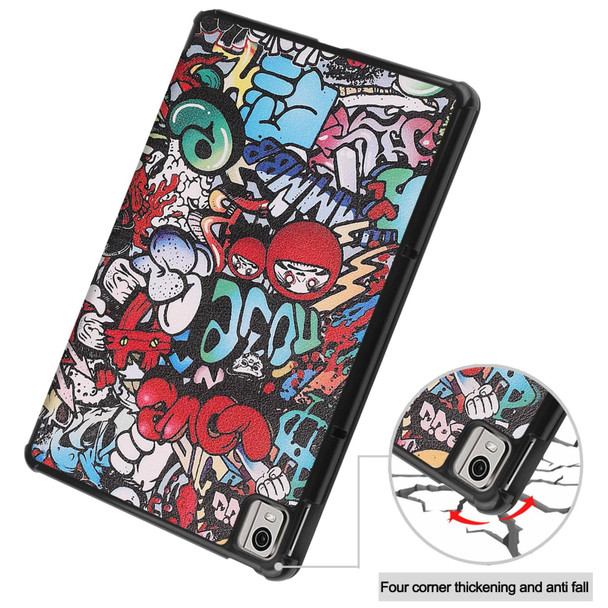 For Nokia T21 Custer Painted 3-Fold Holder Leatherette Smart Tablet Case(Graffiti)