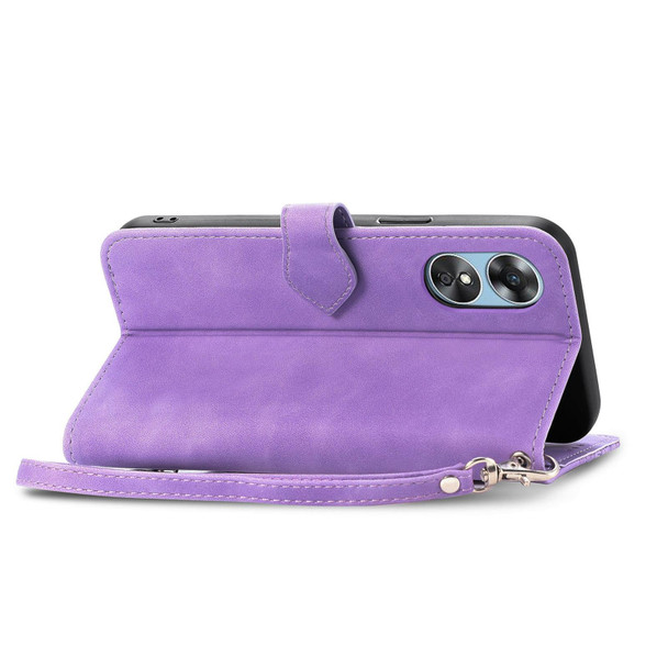 For OPPO A17 Embossed Flower Shockproof Leatherette Phone Case(Purple)