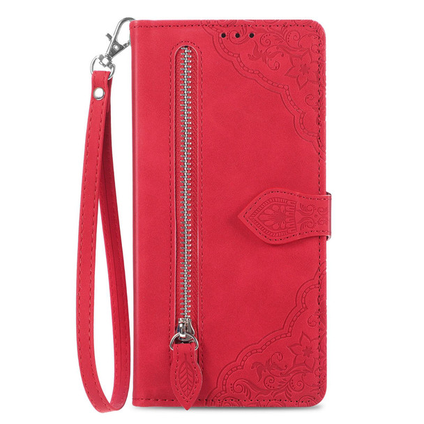 For ZTE Blade A72 4G Embossed Flower Shockproof Leather Phone Case(Red)