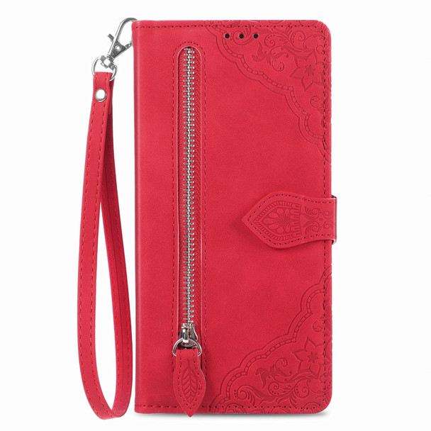 For vivo T2X 5G Embossed Flower Shockproof Leatherette Phone Case(Red)