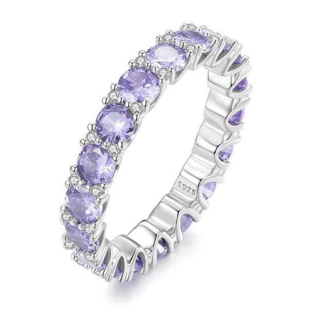 BSR340 Sterling Silver S925 Geometric Purple Zirconia White Gold Plated Ring(No.6)