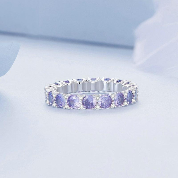 BSR340 Sterling Silver S925 Geometric Purple Zirconia White Gold Plated Ring(No.6)