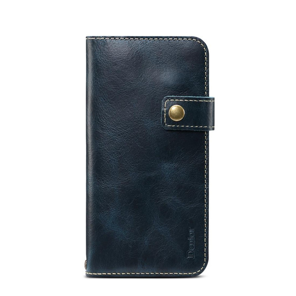 iPhone X / XS Denior Oil Wax Cowhide DK Magnetic Button Horizontal Flip Leather Case with Holder & Card Slots & Wallet(Dark Blue)