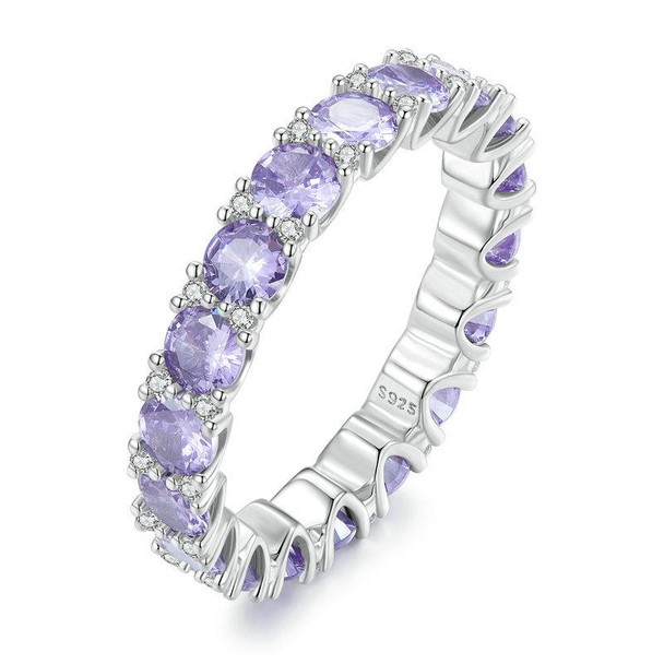 BSR340 Sterling Silver S925 Geometric Purple Zirconia White Gold Plated Ring(No.7)