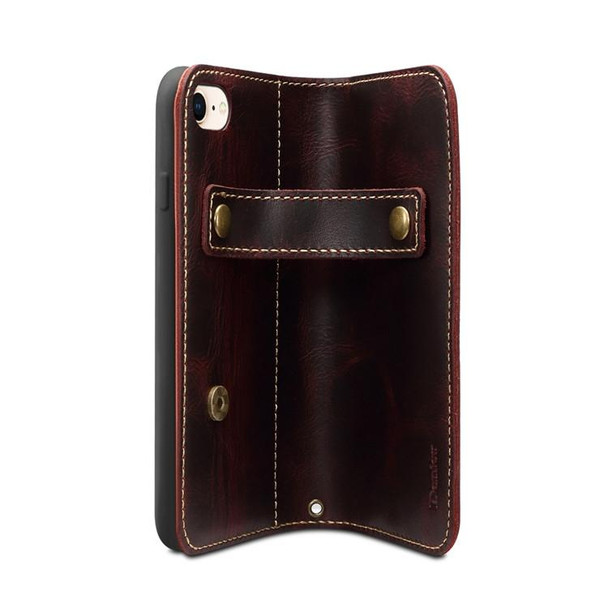 iPhone 7 / 8 Denior Oil Wax Cowhide DK Magnetic Button Horizontal Flip Leather Case with Holder & Card Slots & Wallet(Dark Red)