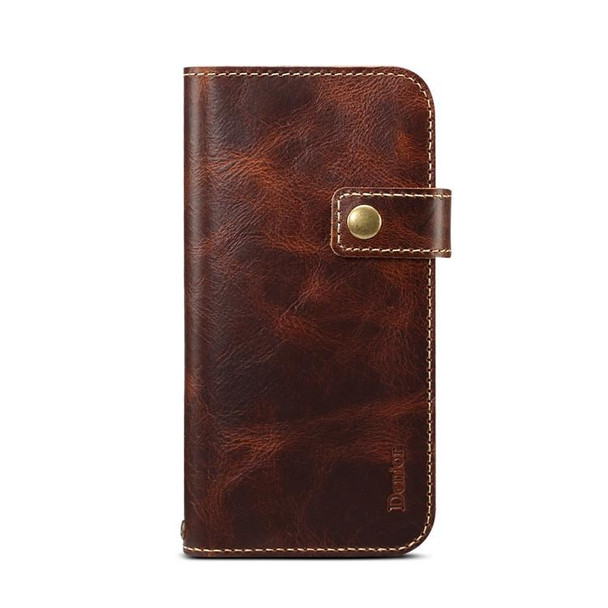 iPhone 7 / 8 Denior Oil Wax Cowhide DK Magnetic Button Horizontal Flip Leather Case with Holder & Card Slots & Wallet(Brown)