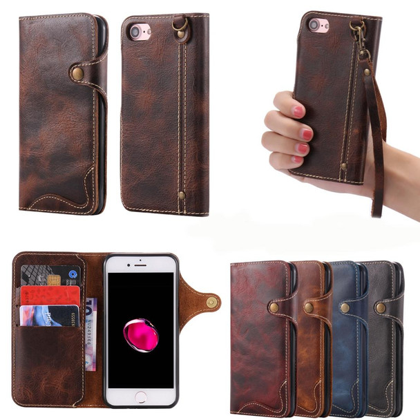 iPhone 6 Plus / 6s Plus Denior Oil Wax Cowhide Magnetic Button Horizontal Flip Leather Case with Card Slots & Wallet(Dark Red)