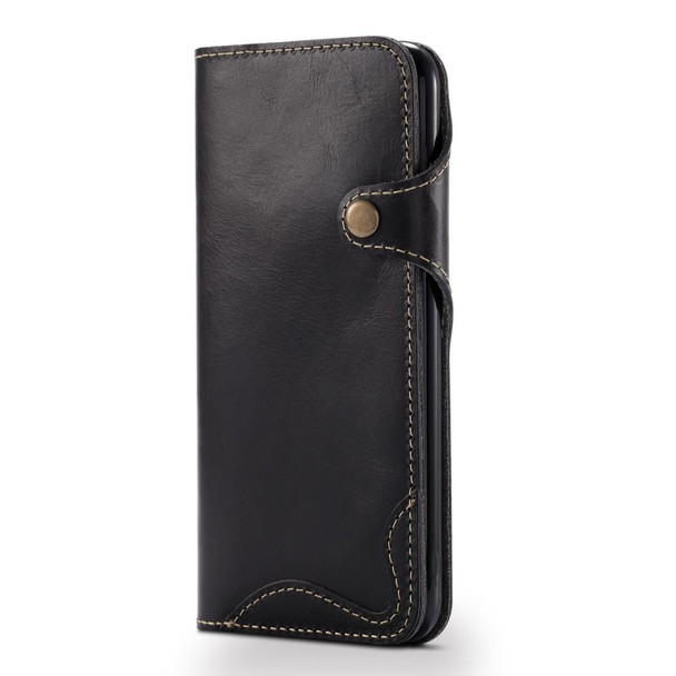 iPhone 6 Plus / 6s Plus Denior Oil Wax Cowhide Magnetic Button Horizontal Flip Leather Case with Card Slots & Wallet(Black)