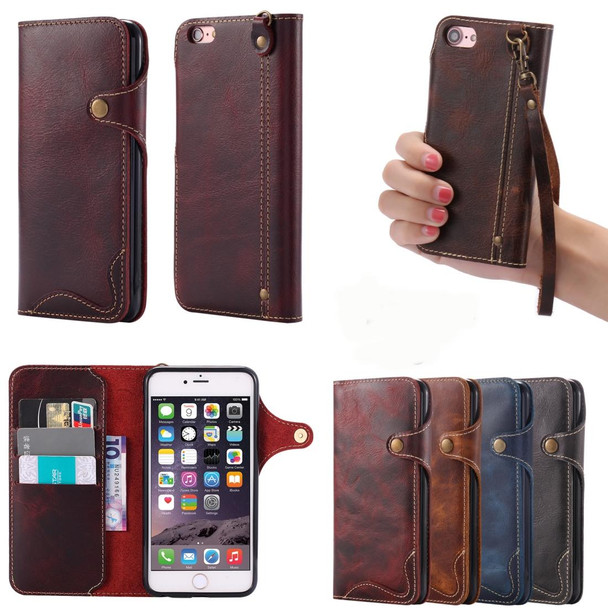 iPhone 6 Denior Oil Wax Cowhide Magnetic Button Horizontal Flip Leather Case with Card Slots & Wallet(Black)