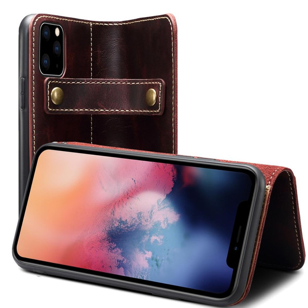 iPhone 11 Pro Denior Oil Wax Cowhide DK Magnetic Button Horizontal Flip Leather Case with Holder & Card Slots & Wallet(Dark Red)